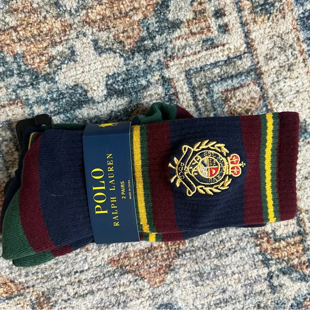 Ralph Lauren Men's Striped Dress Socks - Navy, Green, Burgundy - Picture 1 of 3